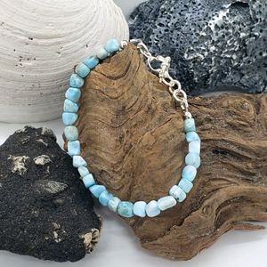 Genuine Larimar, Sterling Silver Bracelet